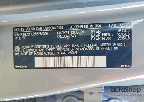 2024 Volvo S60 Plus z USA, uszkodzony, nr VIN 7JRL12FL2RG281019